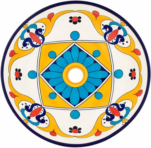 Talavera above counter bathroom sink floral geometric design main image