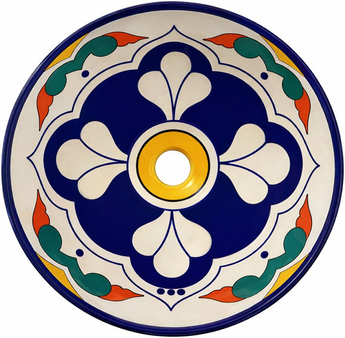 Talavera above counter Mexican bathroom sink quatrefoil design main image