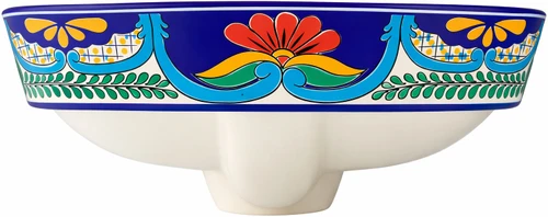Talavera above counter fish design round vessel sink