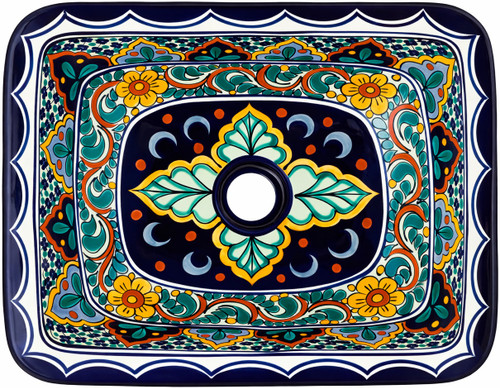 Rectangular talavera bathroom sink intricate floral geometric design