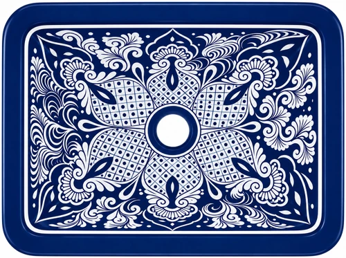 Rectangular talavera bathroom sink cobalt white floral design