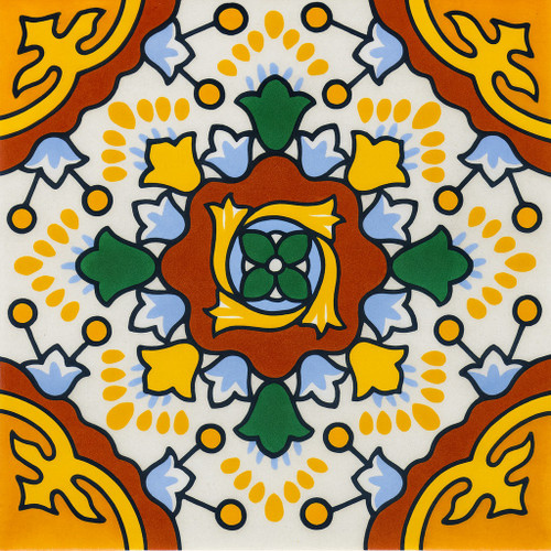 Yellow red medallion talavera tile