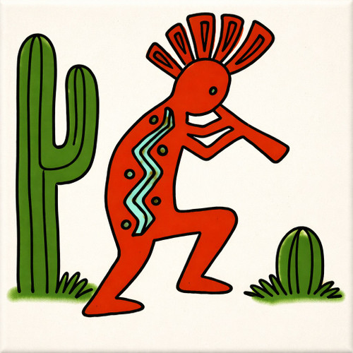 Kokopelli desert folk mexican tile