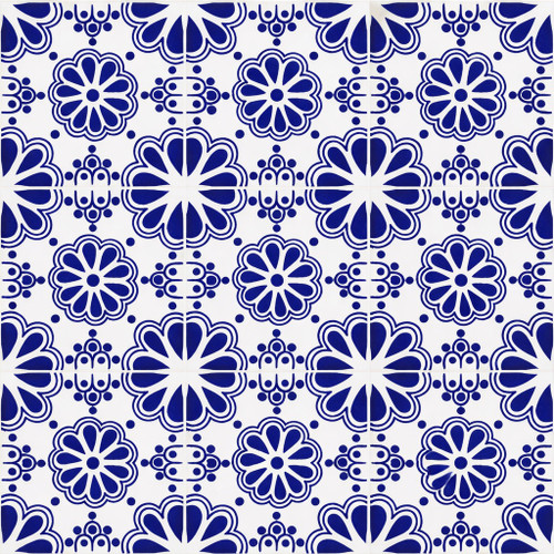 Cobalt rosette talavera tile nine tile set showing solid cobalt blue rosette pattern