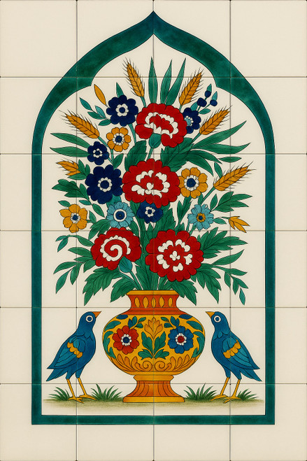 Floral vase talavera tile mural