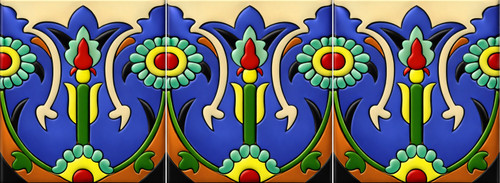 Talavera tulip floral relief border mexican tile three piece set with raised tulip motif