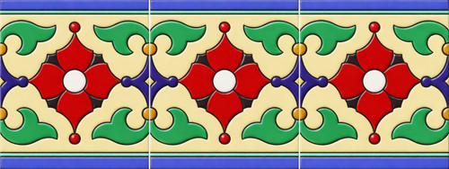 Mexican talavera floral relief border tile three piece set with raised floral medallion
