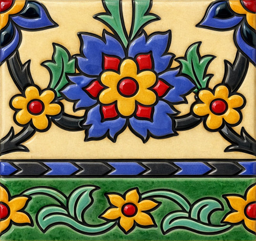 Mexican talavera floral relief border tile decorative trim