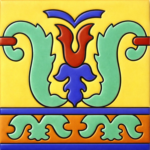 Mexican talavera tulip scroll relief border tile