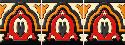 Mexican talavera arched relief border tile three piece set