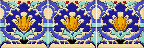 Mexican talavera tulip relief border tile decorative trim three tile set showing repeating border pattern