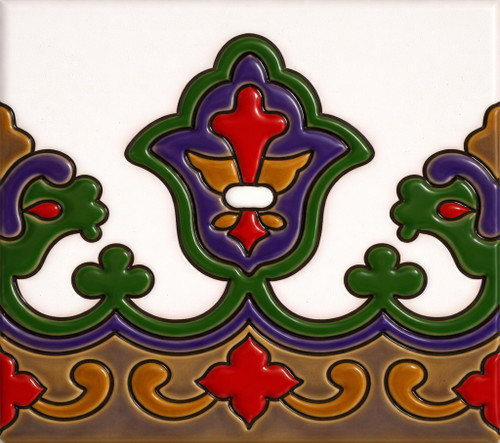 Mexican talavera relief border tile with heraldic floral motif