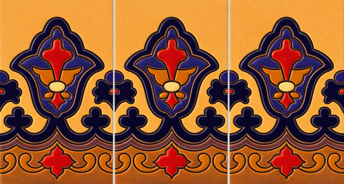 Navy fleur de lis mexican talavera border three tile set view