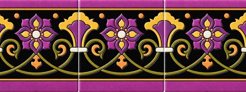 Mexican talavera black floral relief border tile three-piece border set