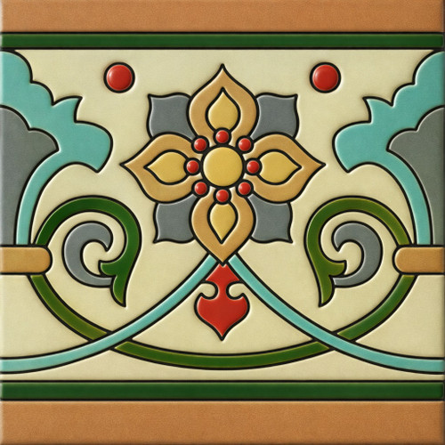 Mexican talavera cream floral scroll relief border tile