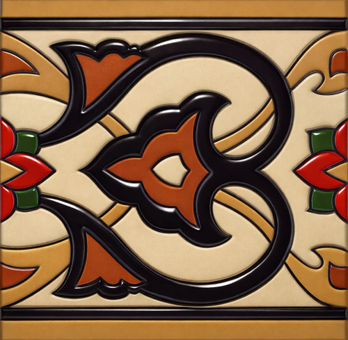 Mexican talavera baroque scroll relief border tile