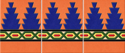 Mexican talavera aztec relief border tile three piece set