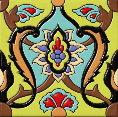 Talavera floral vine relief mexican decorative tile pattern