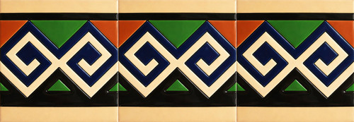 Mexican greek key relief border talavera tile three piece border set