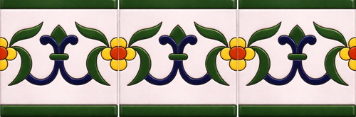 Mexican talavera fleur de lis Rrelief border tile three piece border arrangement