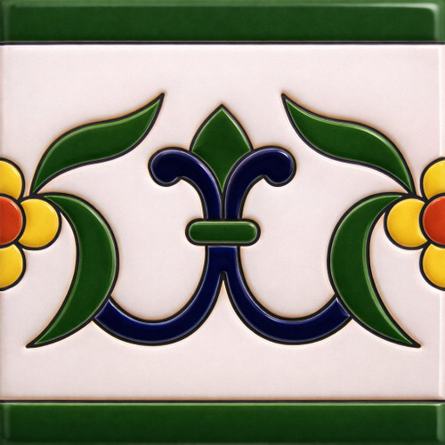 Mexican talavera fleur de lis relief border tile