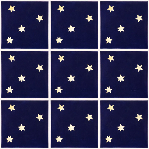 Talavera five star mexican tile shown as a nine tile set with light cement grout lines