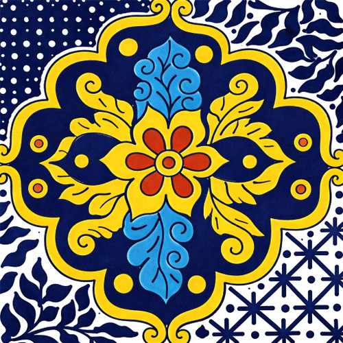 Yellow blue talavera medallion tile