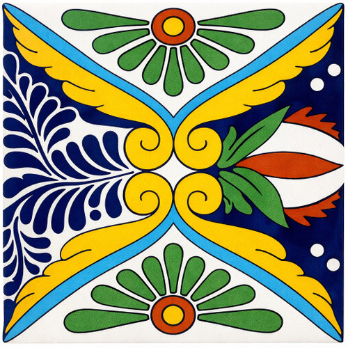 Talavera tile cross scroll botanical decorative border