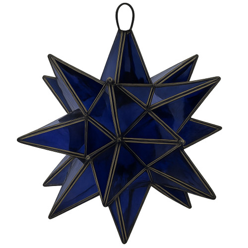 Blue stained glass star lamp from Mexico with light off