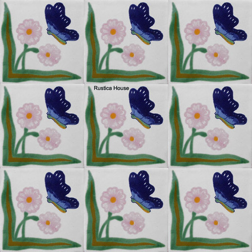 Painted Mexican Tiles  green cobalt