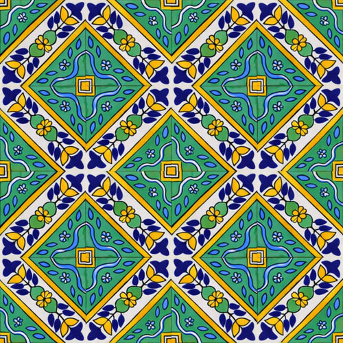 Diagonal floral border talavera tile showing nine tiles with clear grout lines