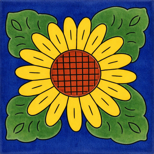 Sunflower folk mexican talavera tile