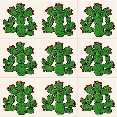 Talavera prickly pear cactus tile nine tile set with solid colors and clear grout lines