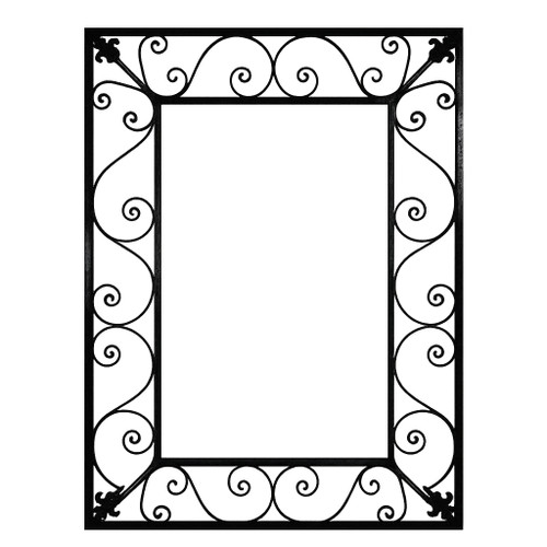 Rectangular iron mirror frame with a scrollwork design