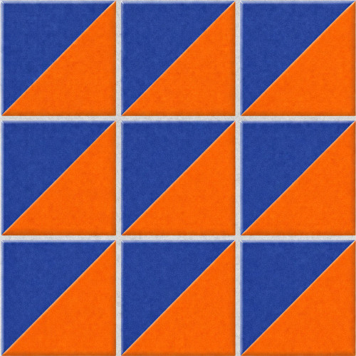 Diagonal cobalt terracotta mexican tile shown as a nine tile geometric composition