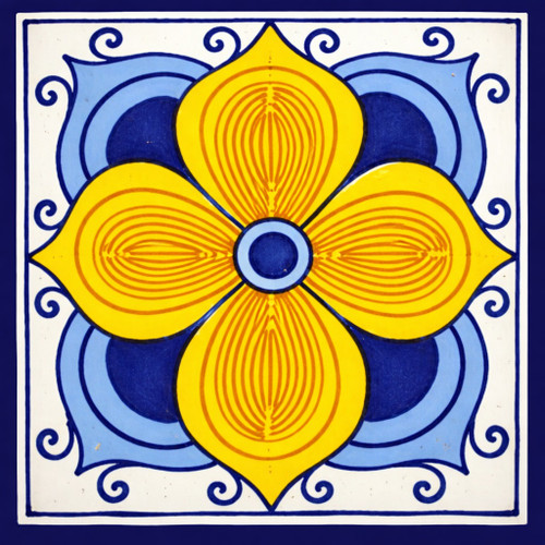 Yellow cobalt talavera medallion tile