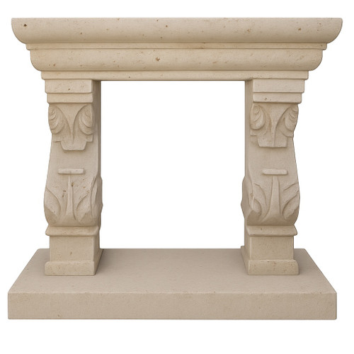 Hand-carved volcanic stone fireplace in Mexican Hacienda design