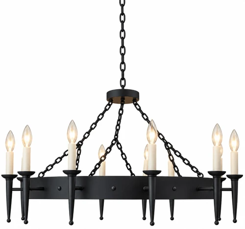 Black wrought iron circular candle chandelier