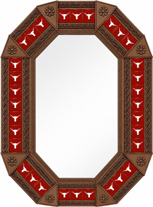 Octagonal tin mirror red longhorn talavera tiles light brown