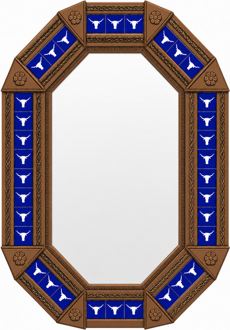 Decorating octagonal tin mirror frame with longhorn talavera tiles light brown