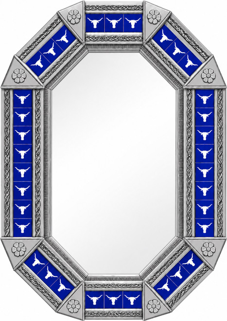 Decorating octagonal tin mirror frame with longhorn talavera tiles