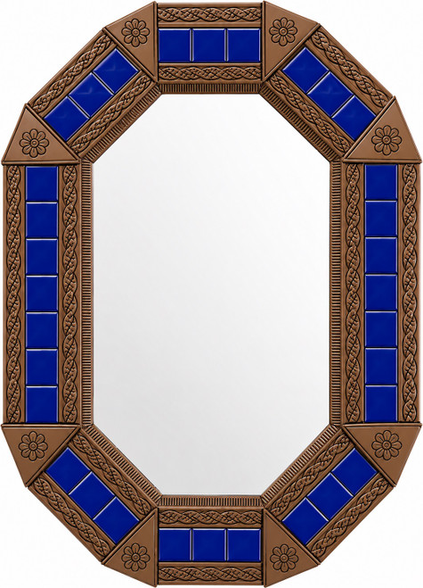 Decorating octagonal cobalt talavera tin mirror frame design light brown
