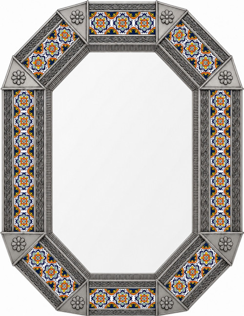 Tin talavera octagonal decorative hacienda mirror frame