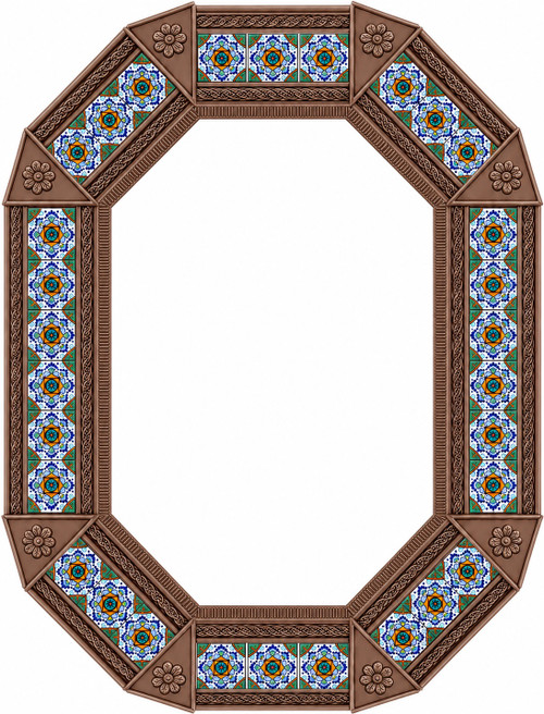 Octagonal decorative light brown tin mirror with colorful talavera tiles