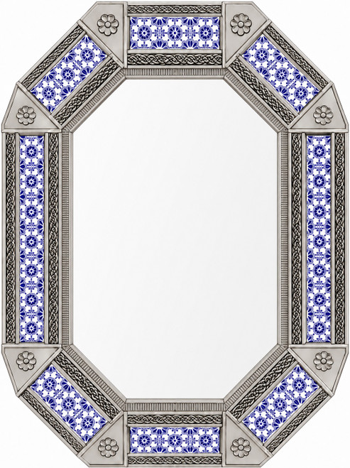 Decorating octagonal blue talavera tile tin mirror frame design