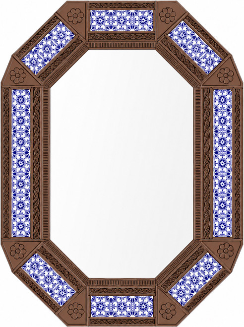 Decorating octagonal blue talavera tile tin mirror frame design light brown