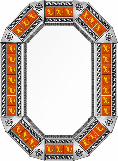 Octagonal decorative tin mirror orange talavera lizard tiles