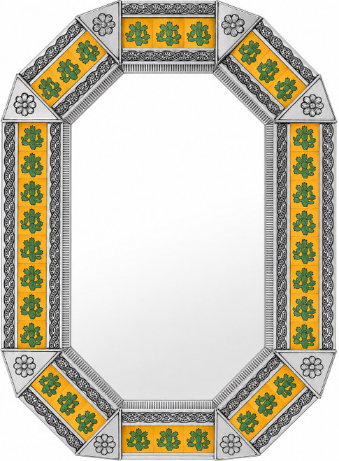 Decorating octagonal tin mirror with cactus talavera tiles