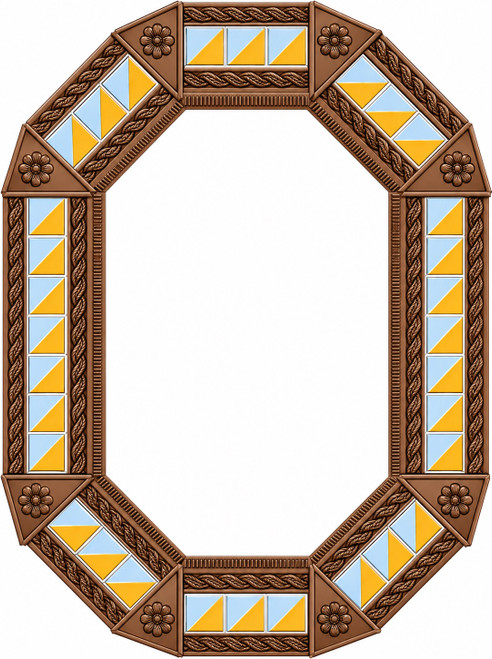 Octagonal decorative tin mirror with yellow blue white talavera tiles light brown