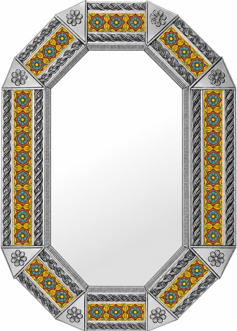 Octagonal decorative cupula floral talavera tin mirror frame